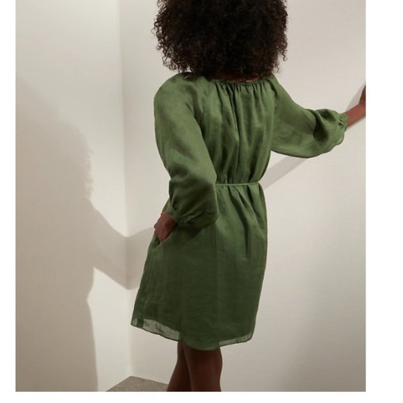 NWT Banana Republic Ramie Balloon Sleeve Dress XXSP Navy F468 - Picture 3 of 5